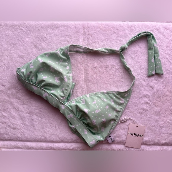 INGER BIKINI TOP GREEN And White Floral Tie size M Summer Pool Beach - Picture 7 of 9